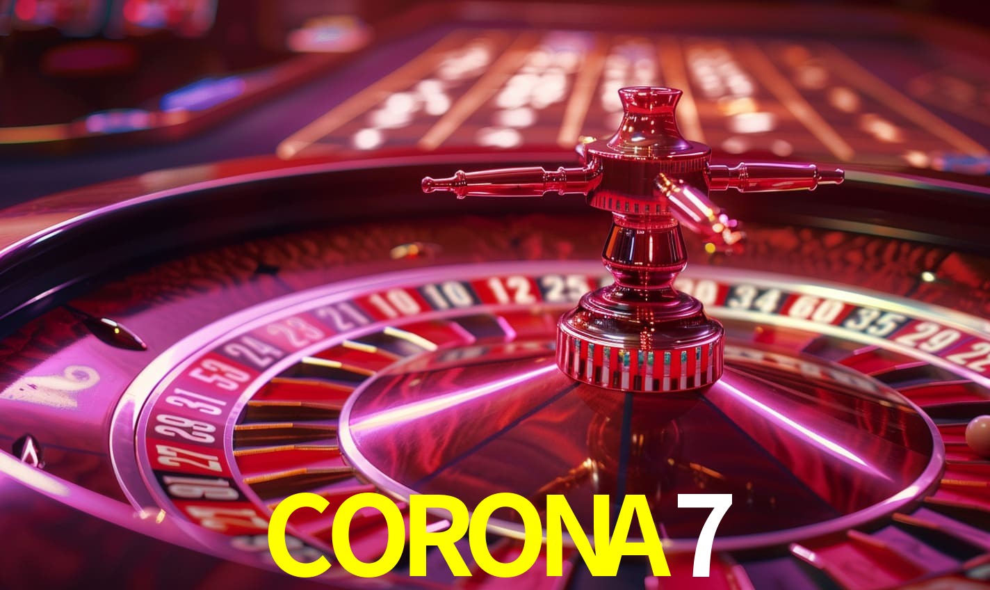 Escena dinámica inspirada en casino con iluminación CORONA7, cartas, fichas e íconos de juegos digitales en un espacio moderno de juegos.